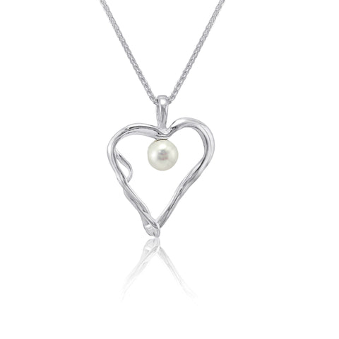Sterling Silver Heart Pendant & Freshwater Pearl