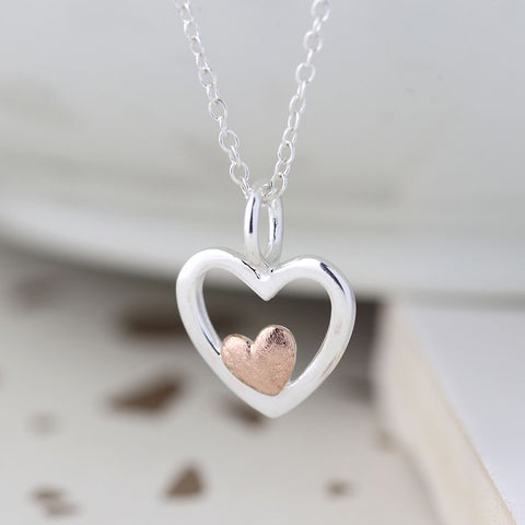 Sterling Silver & Rose Gold Open Heart Necklace