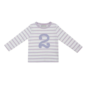 Striped Number T Shirt - Parma Violet & White 2 - 3 Years