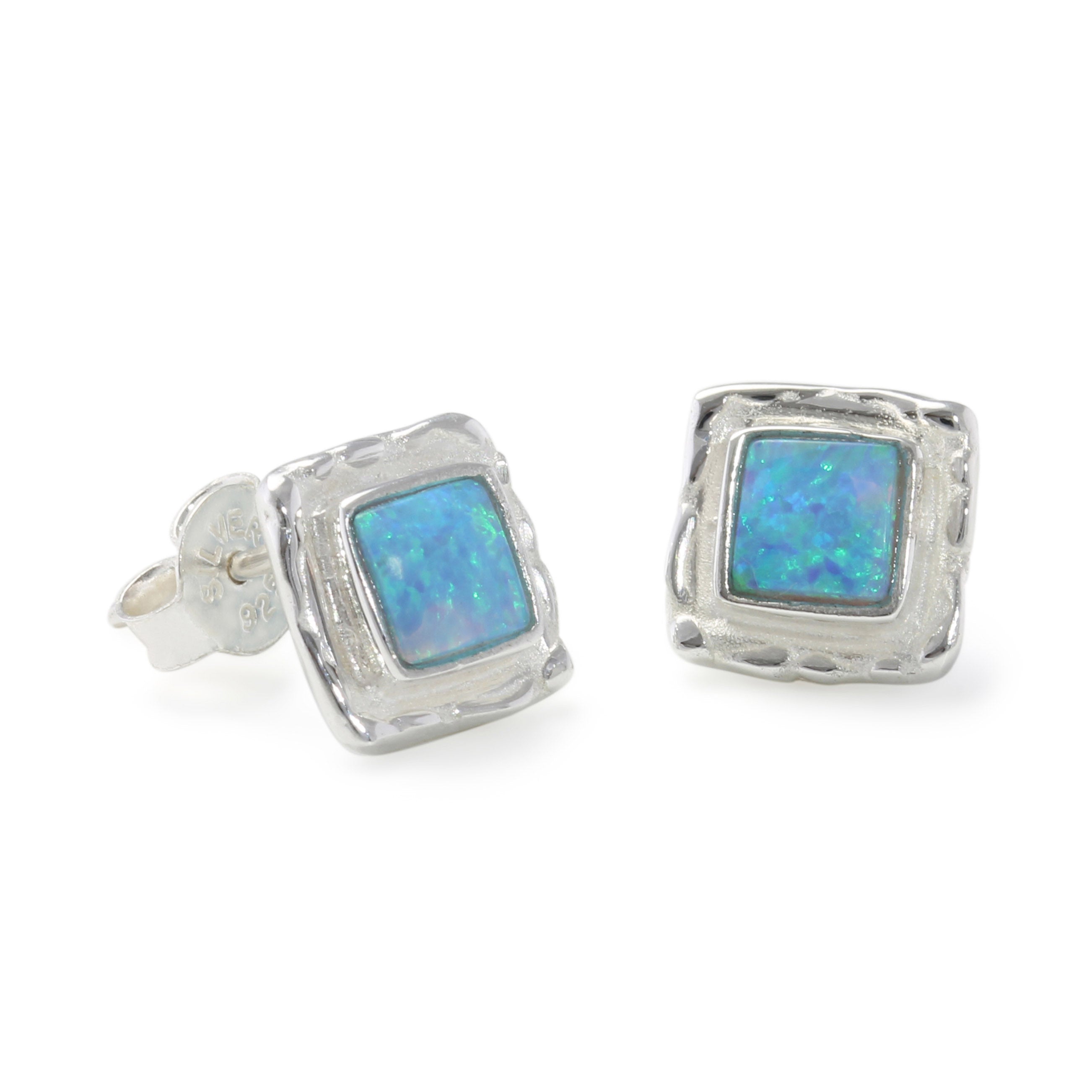 Blue Opalite & Sterling Silver Square Earrings