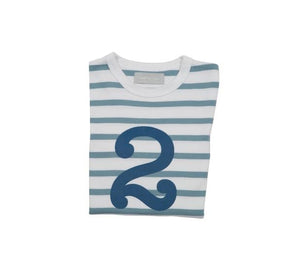 Striped Number T Shirt - Ocean Blue & White 2-3 Years