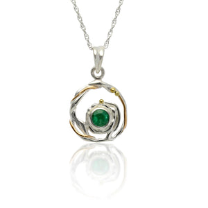 Round Sterling Silver & Emerald Pendant