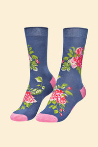 Ankle Socks - Floral Vines Dark Blue