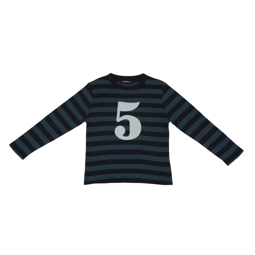 Striped Number T Shirt - Vintage Blue & Navy 5-6 Years