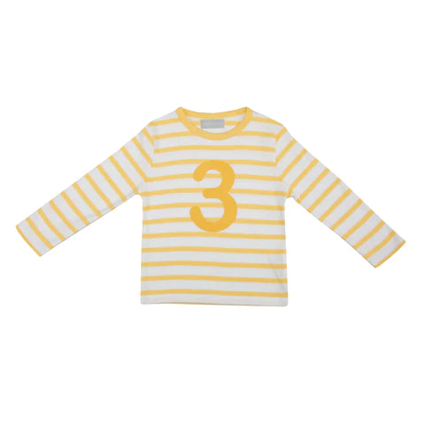 Striped Number T Shirt - Buttercup & White 3-4 Years