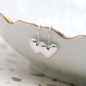 Silver plated hammered heart on hook earrings