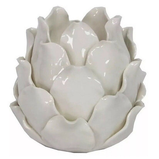 Ceramic Artichoke White Tea Light Holder