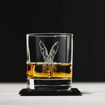 Engraved Glass and Slate Coaster - Hare