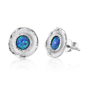 Pale Blue Opalite & Sterling Silver Stud Earrings