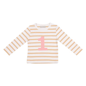 Striped Number T Shirt - Biscuit & White 1-2 Years