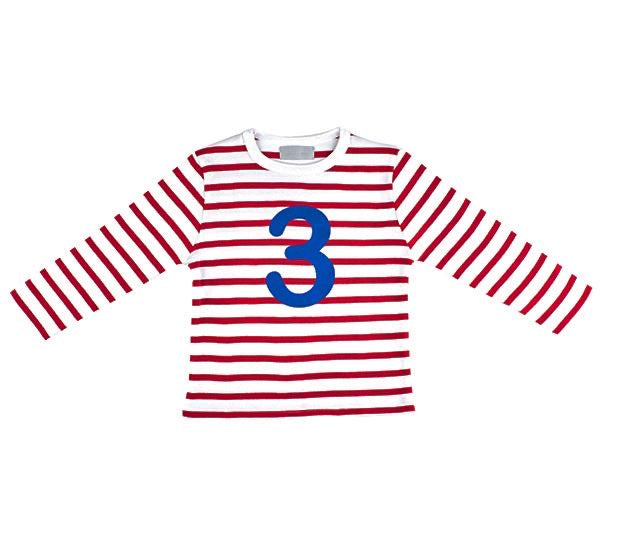 Striped Number T Shirt - Red & White 3-4 Years