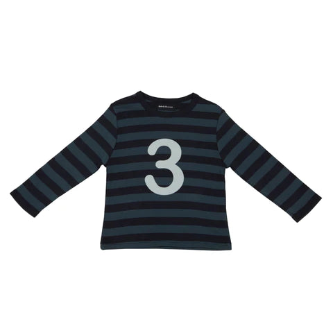Striped Number T Shirt - Vintage Blue & Navy 3-4 Years
