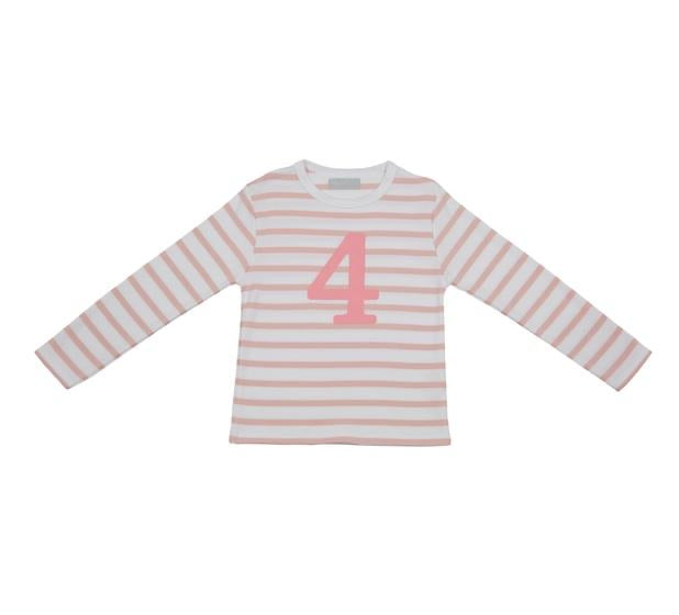 Striped Number T Shirt - Dusty Pink & White 4-5 Years