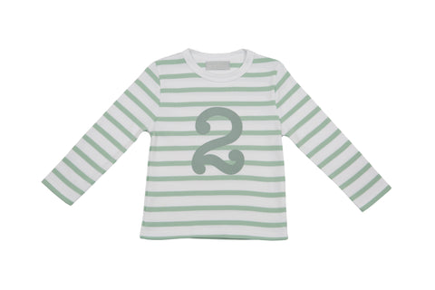Striped Number T Shirt - Seafoam & White 2-3 Years