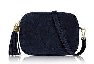 Suede Leather Crossbody Bag - Navy