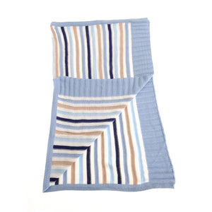 Blanket - blue and beige stripe knit blanket