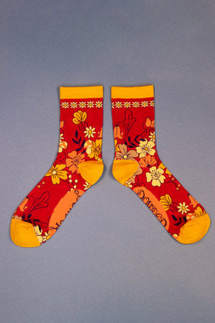 Bamboo Mix Ladies Ankle Socks - Floral Fuchsia