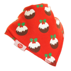 Fun absorbent baby bandana - Red Christmas Pudding