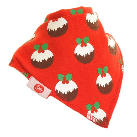 Fun absorbent baby bandana - Red Christmas Pudding