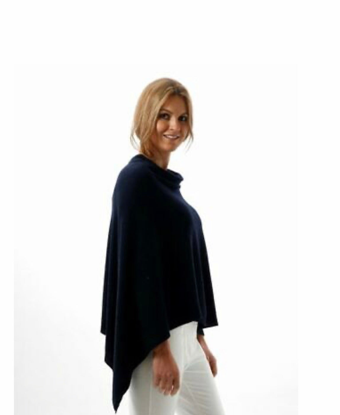 Cashmere Blend Poncho - Midnight Navy