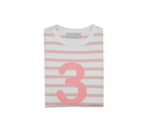 Striped Number T Shirt - Dusty Pink & White 3-4 Years