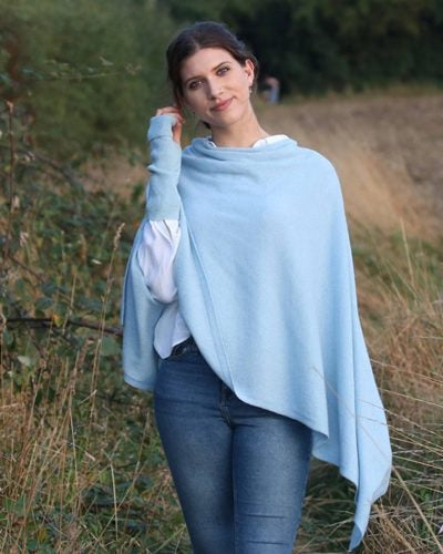Cashmere Blend Poncho - Ice Blue