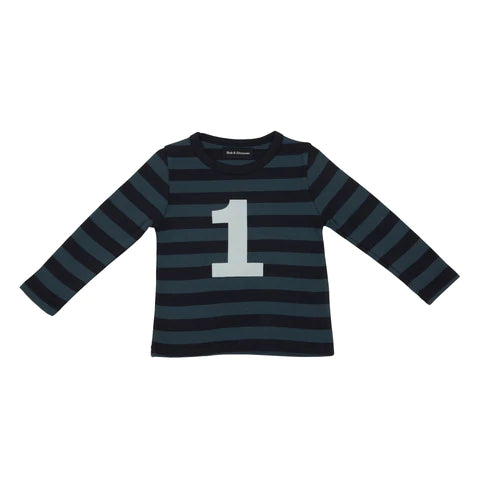 Striped Number T Shirt - Vintage Blue & Navy 1-2 Years
