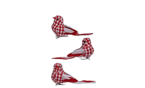 Red/White Gingham Fabric Bird Clip
