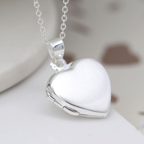 Sterling Silver Brushed Heart Locket Necklace