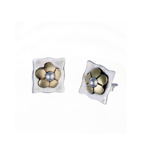 Sterling Silver With Gold Flower Earrings