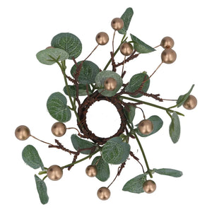 Small Eucalyptus/Gold Berry Candle Ring