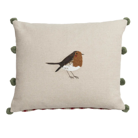 Robins Linen Blend Embroidered Cushion
