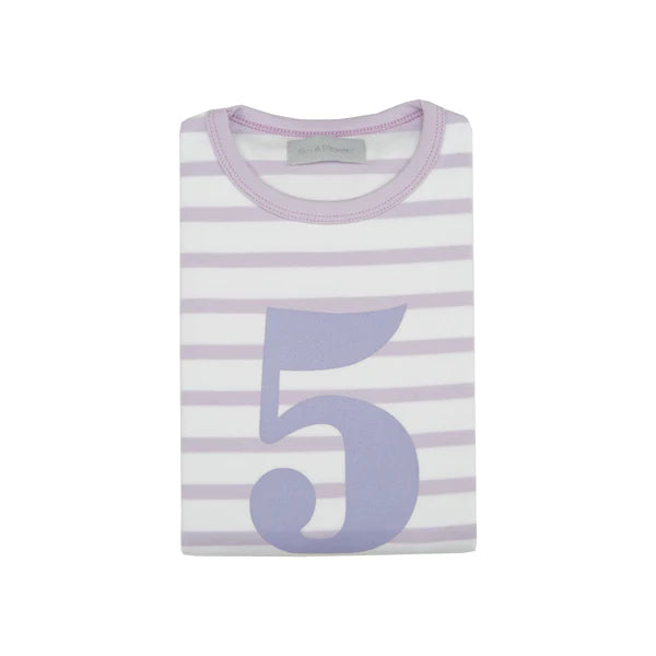 Striped Number T Shirt - Parma Violet & White 5-6 Years