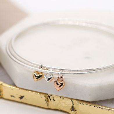 Triple Wire Bangle with Hearts