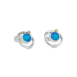 Textured Sterling Silver Stud Earrings with Opalite