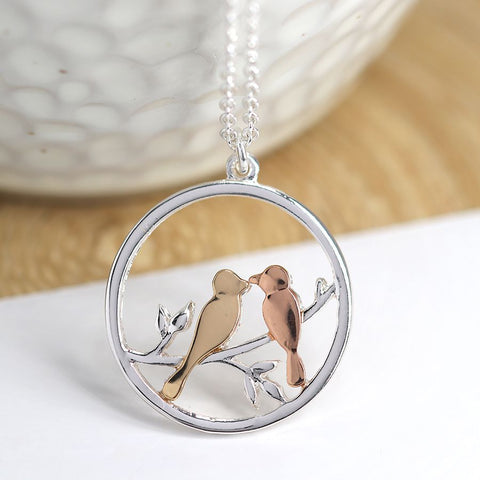 Silver Plated Necklace with Lovebirds