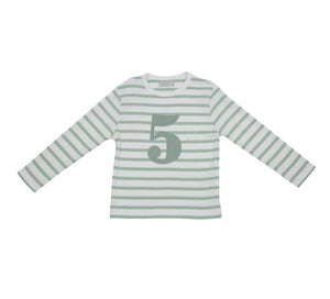 Striped Number T Shirt - Seafoam & White 5-6 Years
