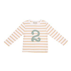 Striped Number T Shirt - Biscuit & White 2-3 Years