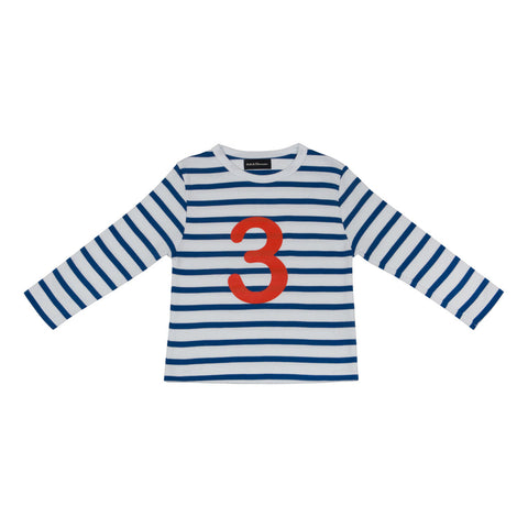 Striped Number T Shirt - French Blue & White 3-4 Years