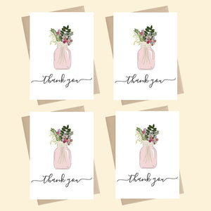Mini Card Pack - Thank you - Jar of Flowers