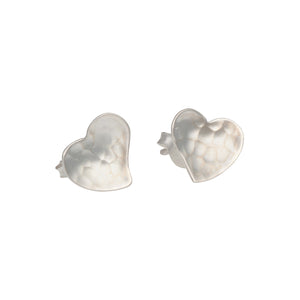Sterling Silver ‘Hammered’ Heart Stud Earrings
