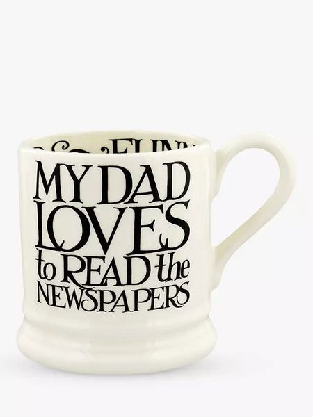 Emma Bridgewater 'My Dad Loves To Read The Newspapers' Black Toast 1/2 Pint Mug Boxed