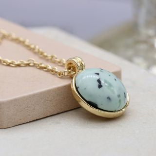 Gold Pendant with Large Green Resin Stone Set