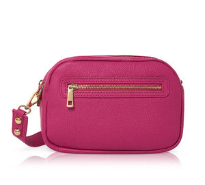 Leather Double-Zip Crossbody Bag - Fuchsia Pink