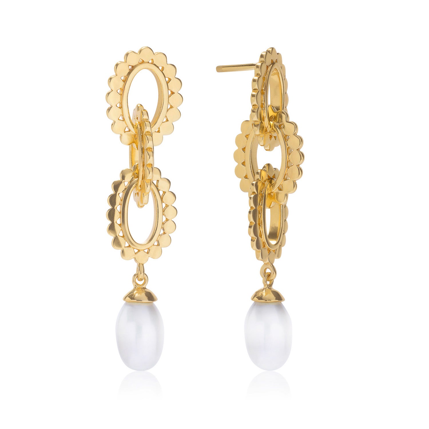 Oval Link & Pearl Drop Earrings