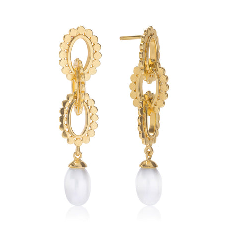 Oval Link & Pearl Drop Earrings