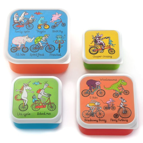 Set of 4 Snack boxes - Animals on Bikes
