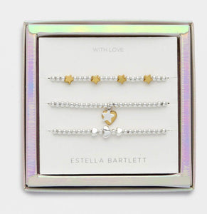 Two Tone Star and Heart Bracelet Trio Gift Set