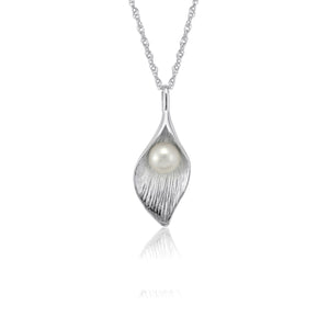 Sterling Silver Leaf Pendant with Pearl