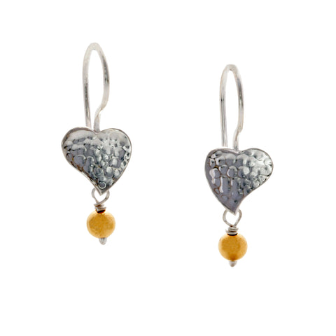 Sterling Silver Heart Earrings with Brass Bead